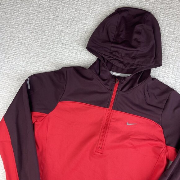 NIKE Running 546047 Dri-Fit Thermal Half Zip Red Hoodie Hooded Sweatshirt Sz M - Picture 3 of 16